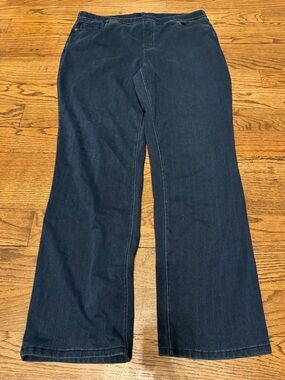Lands’ End Starfish Pull-On Jeans Dark Wash XL 18 Straight Leg Stretch Denim